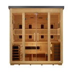 Golden Designs "Gargellen" 5 Person Hybrid (PureTech™ Full Spectrum IR or Traditional Stove) Flat Roof Outdoor Sauna (GDI-8025-01) | MPB fit frame 1000x1000