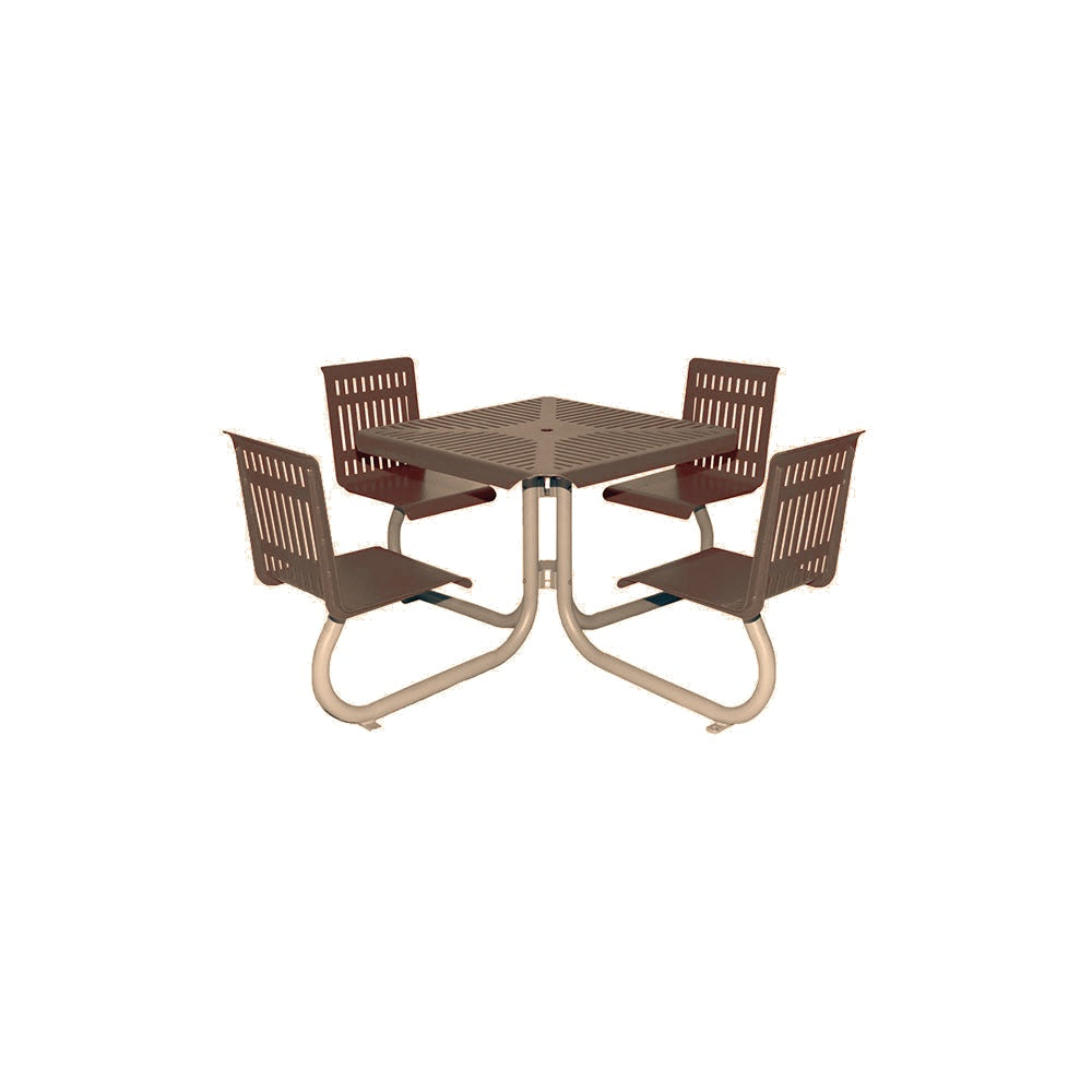 MF1110 Square 4-Seat Table with Seat Backs — Metal Powder Coat — S44 Putty — digitally rendered color preview