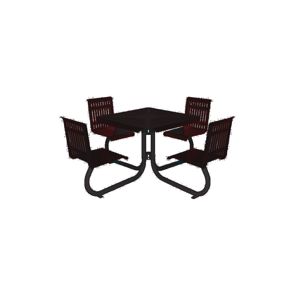 MF1110 Square 4-Seat Table with Seat Backs — Metal Powder Coat — 8 Black — digitally rendered color preview