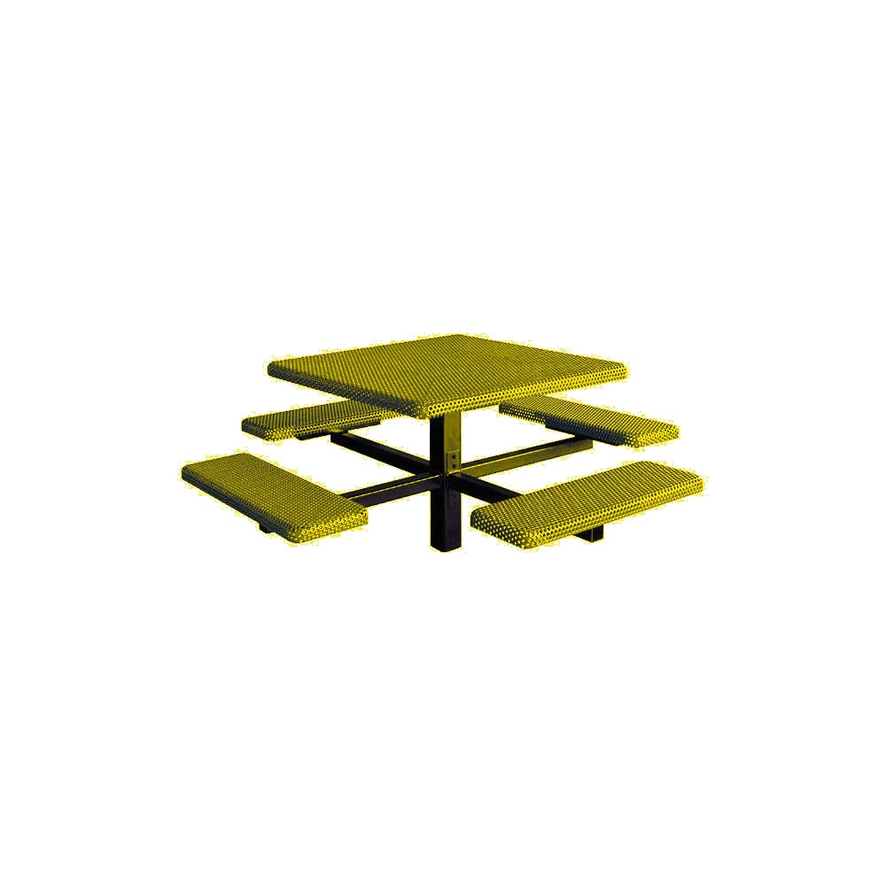 MF1060 Square 4-Bench Inground Mount Table — Metal Powder Coat — S1 Yellow — digitally rendered color preview