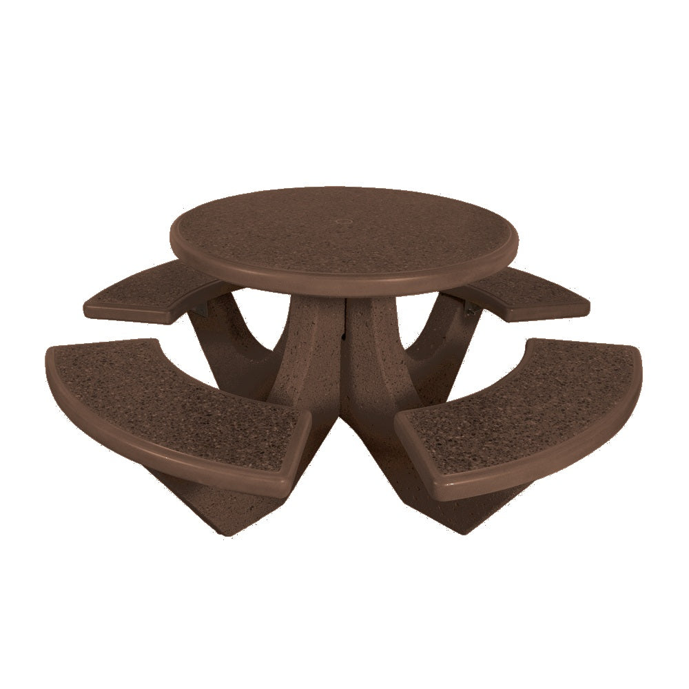 TF3125 4-Seat Round Concrete Table Set — Standard Ground & Polish Top & Bench - Acid Wash Sand Legs — G25 Brown — digitally rendered color preview