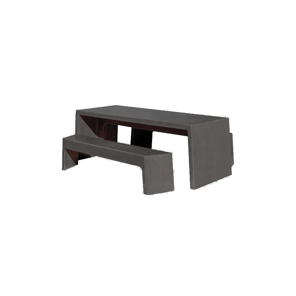 TF3200 Free-Standing 2 Bench Concrete Table Set — Weatherstone — W38 Night — digitally rendered color preview