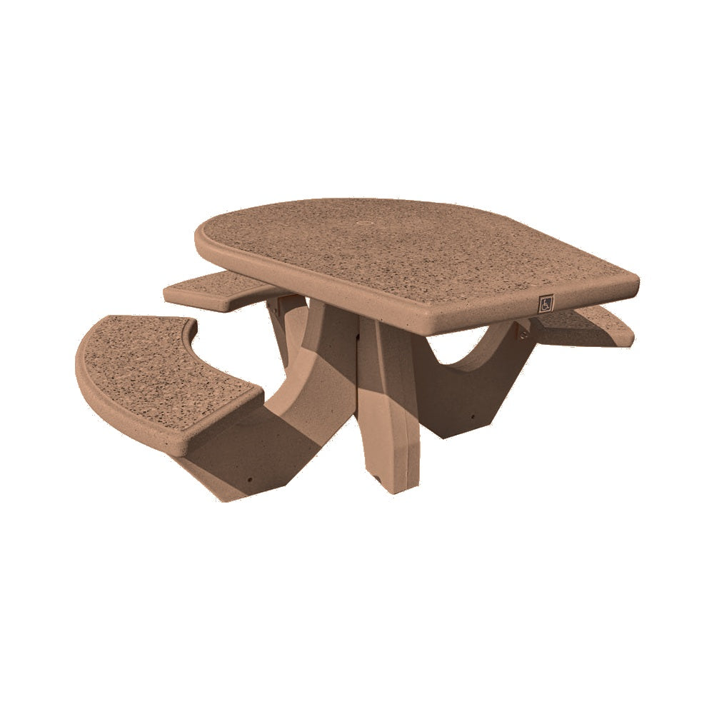 TF3128 3-Seat Round Concrete ADA Compliant Table Set — Standard Ground & Polish Top & Bench - Acid Wash Sand Legs — G22 Sand — digitally rendered color preview