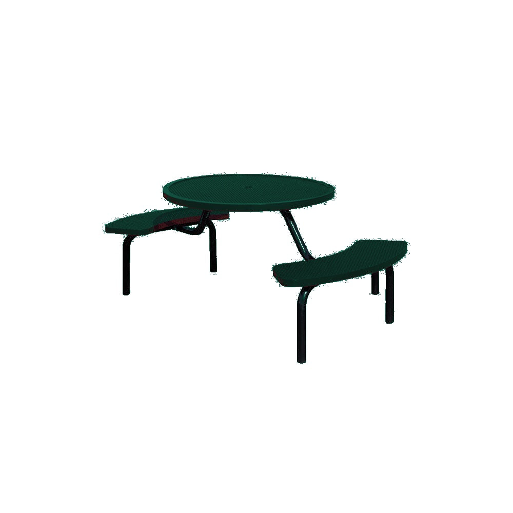 MF1025 Round Modular 2-Bench ADA Table — Metal Powder Coat — S29 Green — digitally rendered color preview