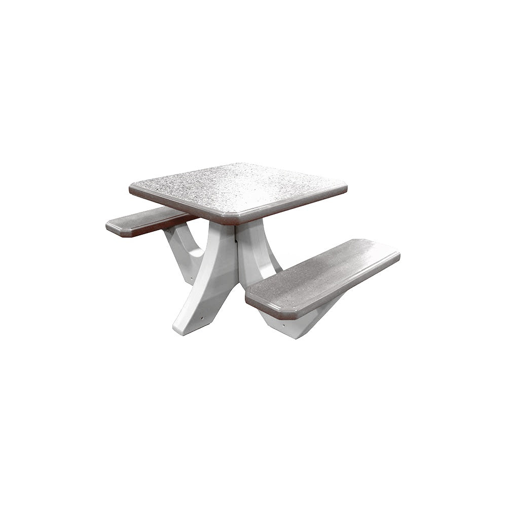 TF3115 2-Seat Square Concrete Table Set — Standard Ground & Polish Top & Bench - Acid Wash Gray Legs — G30 Star — digitally rendered color preview