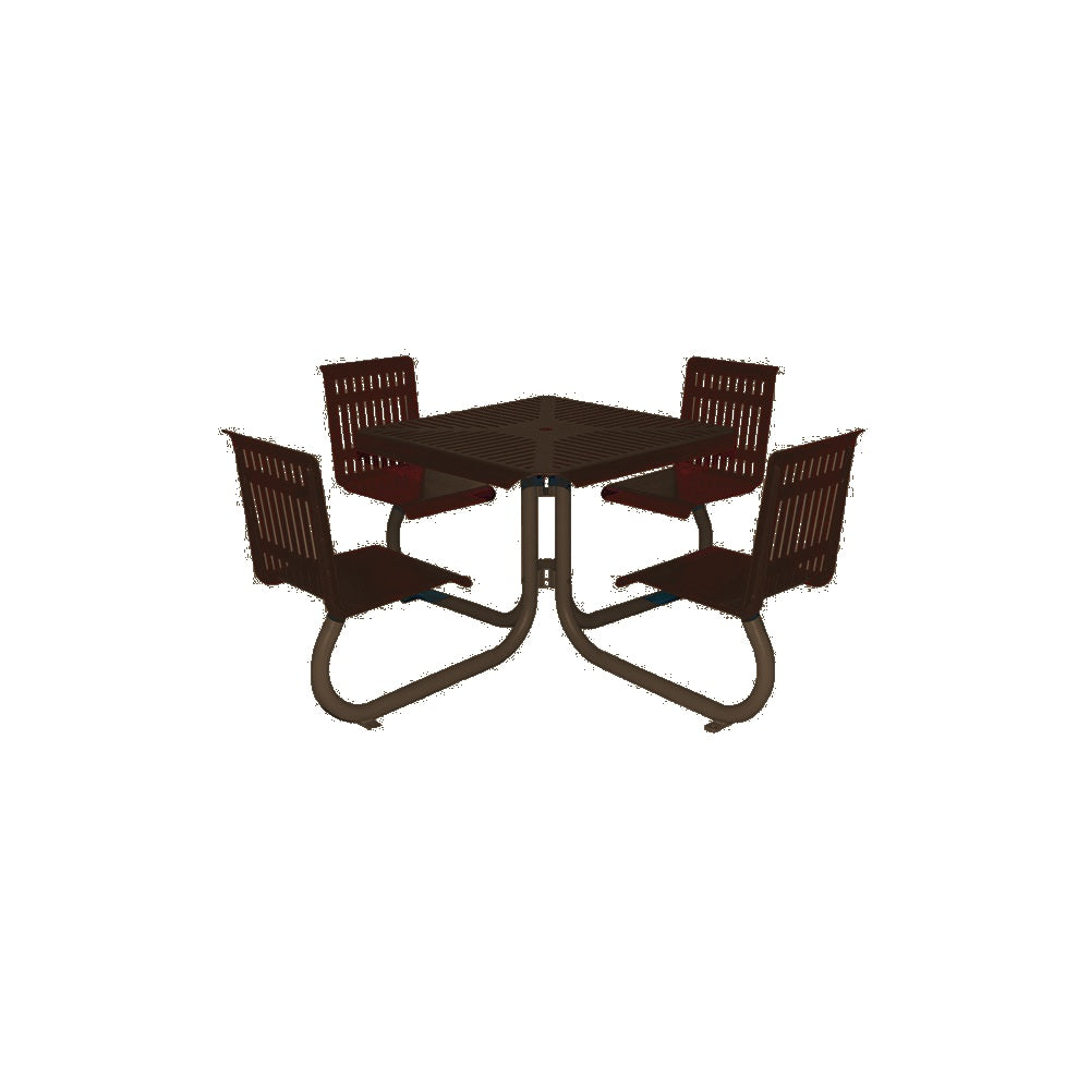 MF1110 Square 4-Seat Table with Seat Backs — Metal Powder Coat — 10 Bronze — digitally rendered color preview