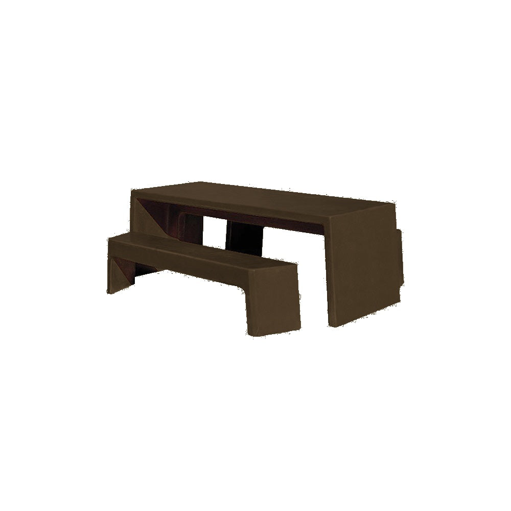 TF3200 Free-Standing 2 Bench Concrete Table Set — Premium Acid Wash Stain — S25 Brown — digitally rendered color preview