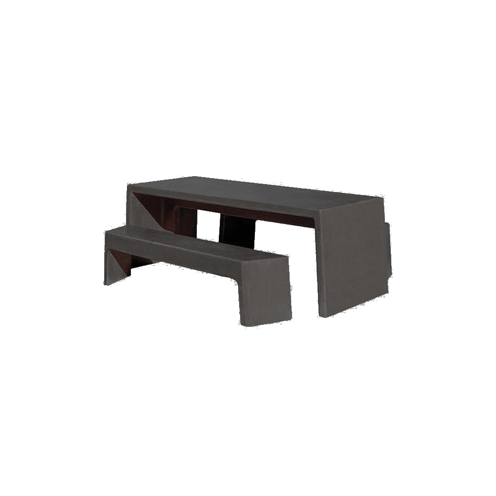 TF3200 Free-Standing 2 Bench Concrete Table Set — Acid Wash — A38 Night — digitally rendered color preview