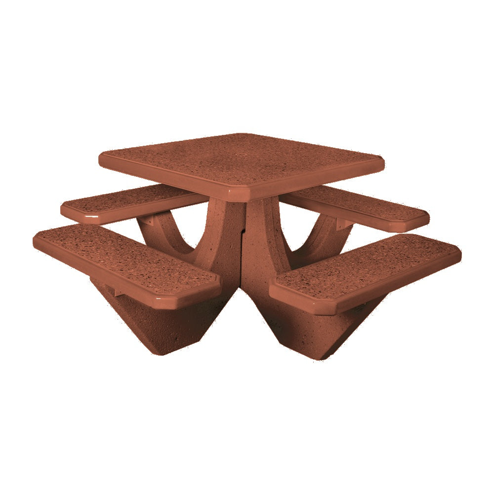 TF3120 4-Seat Square Concrete Table Set — Standard Ground & Polish Top & Bench - Acid Wash Sand Legs — G24 Brick Red — digitally rendered color preview
