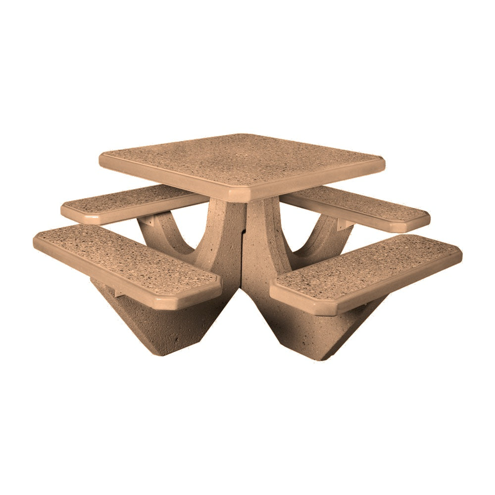 TF3120 4-Seat Square Concrete Table Set — Standard Ground & Polish Top & Bench - Acid Wash Sand Legs — A22 Sand — digitally rendered color preview
