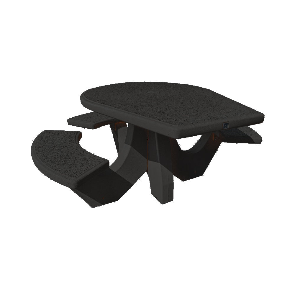 TF3128 3-Seat Round Concrete ADA Compliant Table Set — Standard Ground & Polish Top & Bench - Acid Wash Gray Legs — G38 Night — digitally rendered color preview