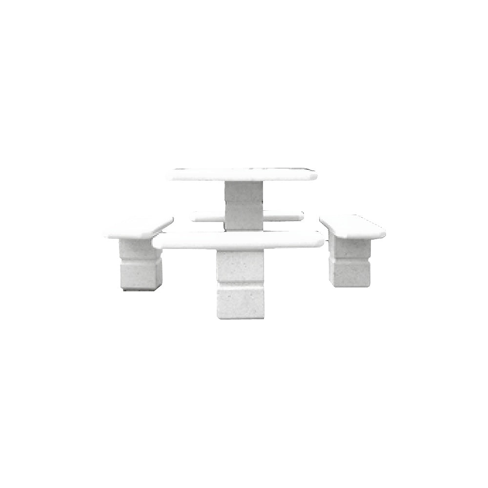 TF3090 Footed Square Pedestal Concrete Table Set — Standard Ground & Polish Top & Bench - Acid Wash Gray Legs — G30 Star — digitally rendered color preview