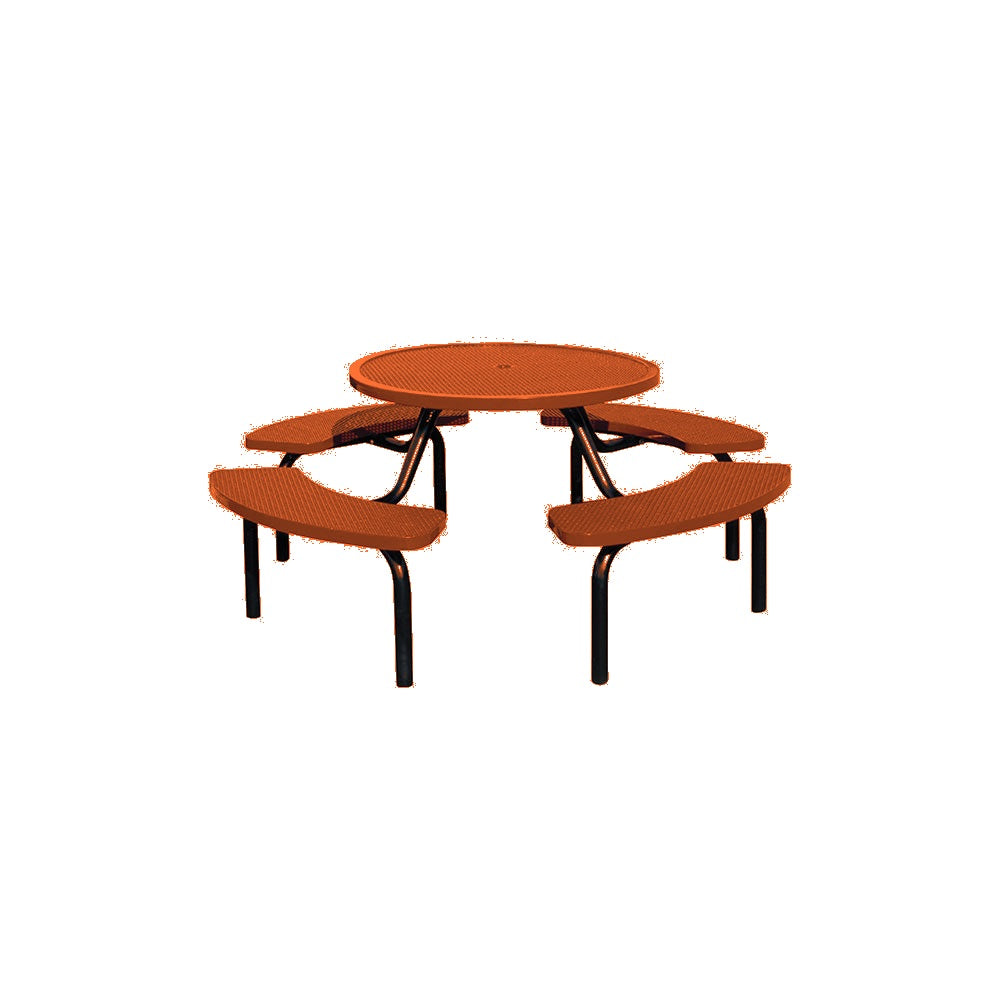 MF1023 Round Modular 4-Bench Table — Metal Powder Coat — S3 Orange — digitally rendered color preview