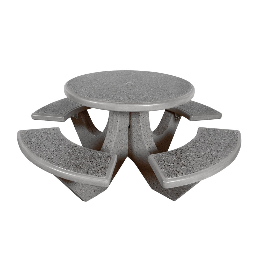 TF3125 4-Seat Round Concrete Table Set — Standard Ground & Polish Top & Bench - Acid Wash Gray Legs — G33 Misty Gray — digitally rendered color preview