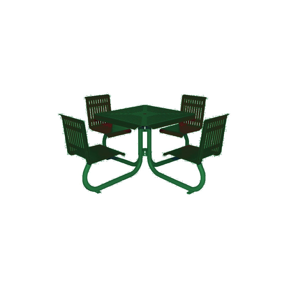 MF1110 Square 4-Seat Table with Seat Backs — Metal Powder Coat — 69 Emerald — digitally rendered color preview