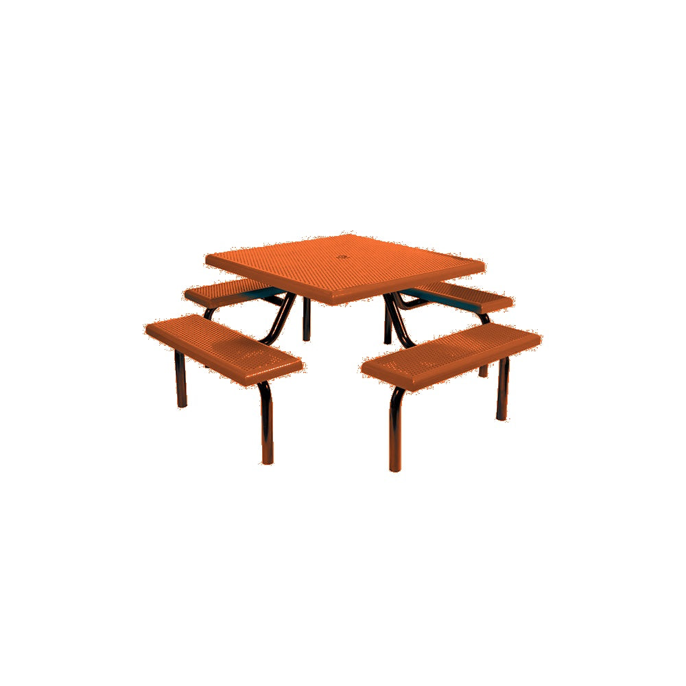 MF1020 Square Modular 4-Bench Table — Metal Powder Coat — S3 Orange — digitally rendered color preview