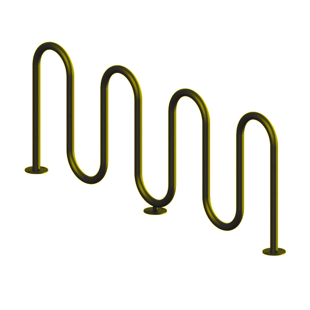 MF9011 Surface Mount 7 Loop Bike Rack — Metal Powder Coat — S1 Yellow — digitally rendered color preview