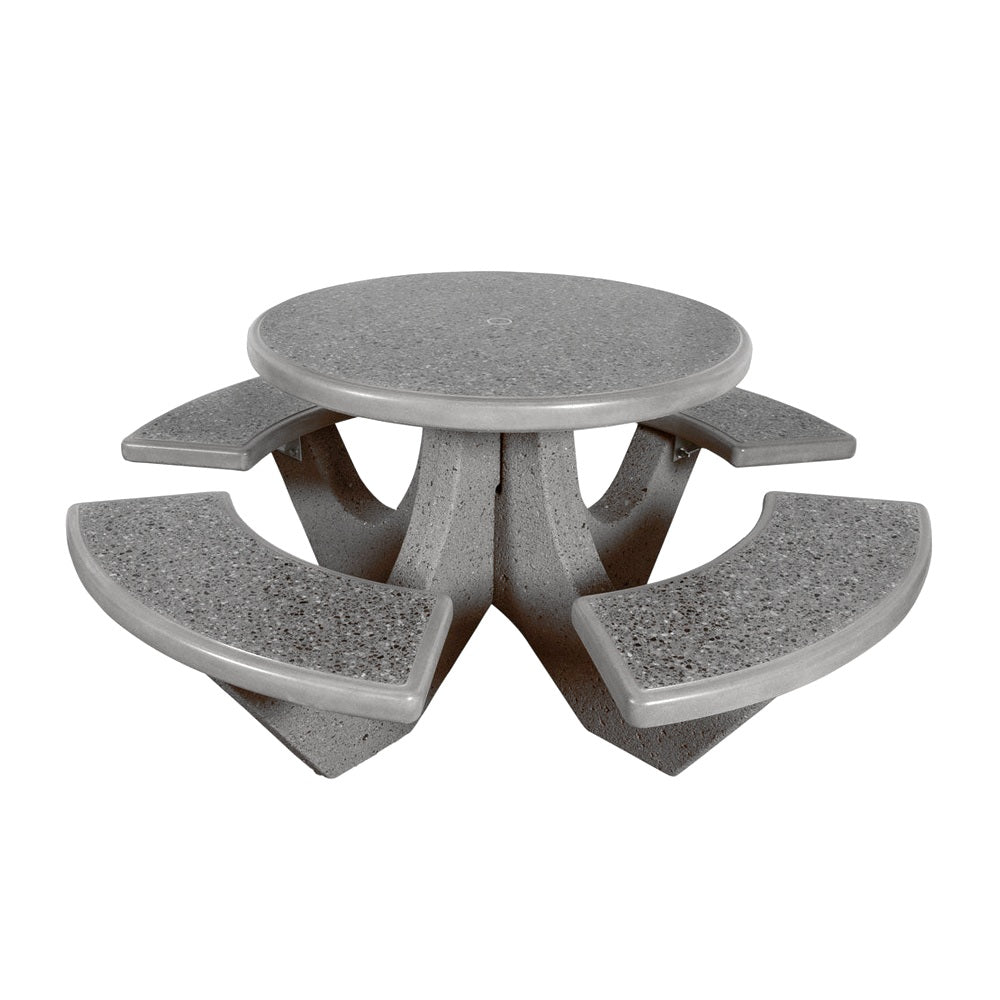 TF3125 4-Seat Round Concrete Table Set — Standard Ground & Polish Top & Bench - Acid Wash Gray Legs — G31 Fog — digitally rendered color preview