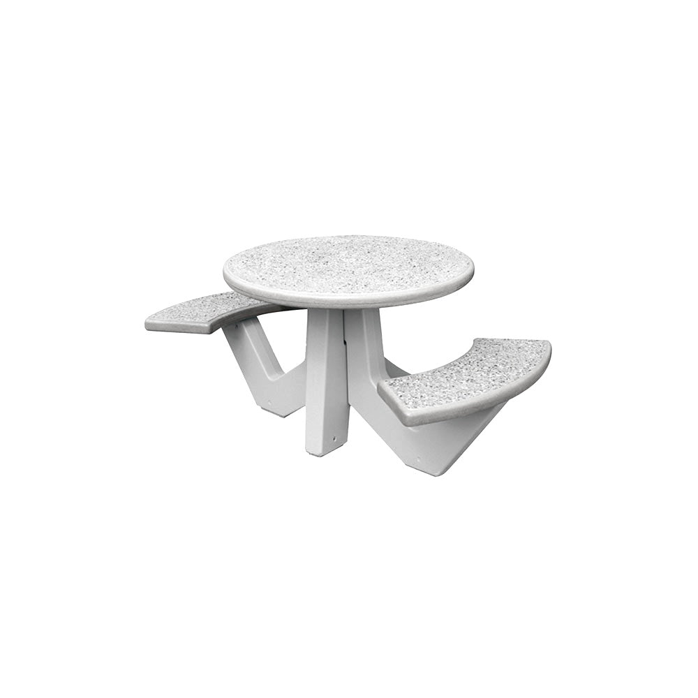 TF3110 2-Seat Round Concrete Table Set — Standard Ground & Polish Top & Bench - Acid Wash Gray Legs — G31 Fog — digitally rendered color preview