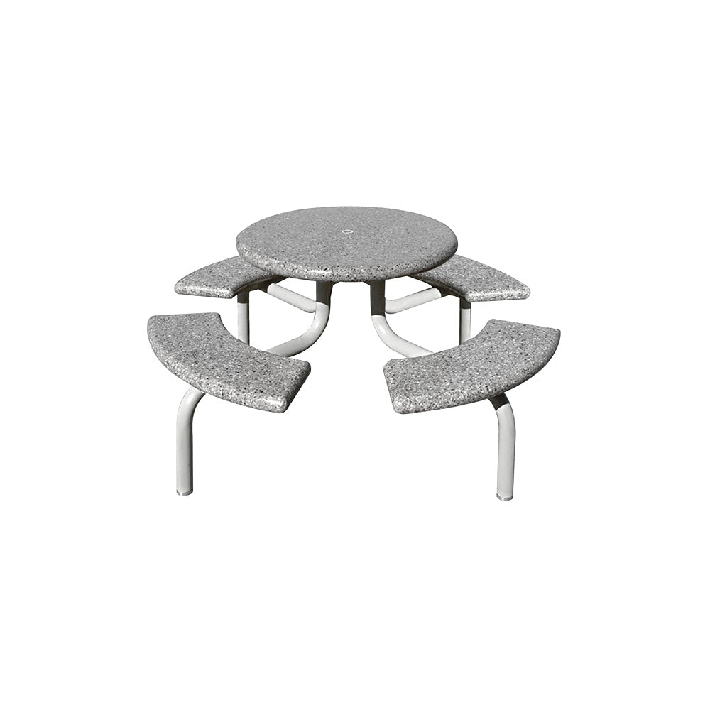 TF3138 4-Seat Round Concrete Table Set with Metal Legs — Premium Ground & Polished — G33 Misty Gray — digitally rendered color preview