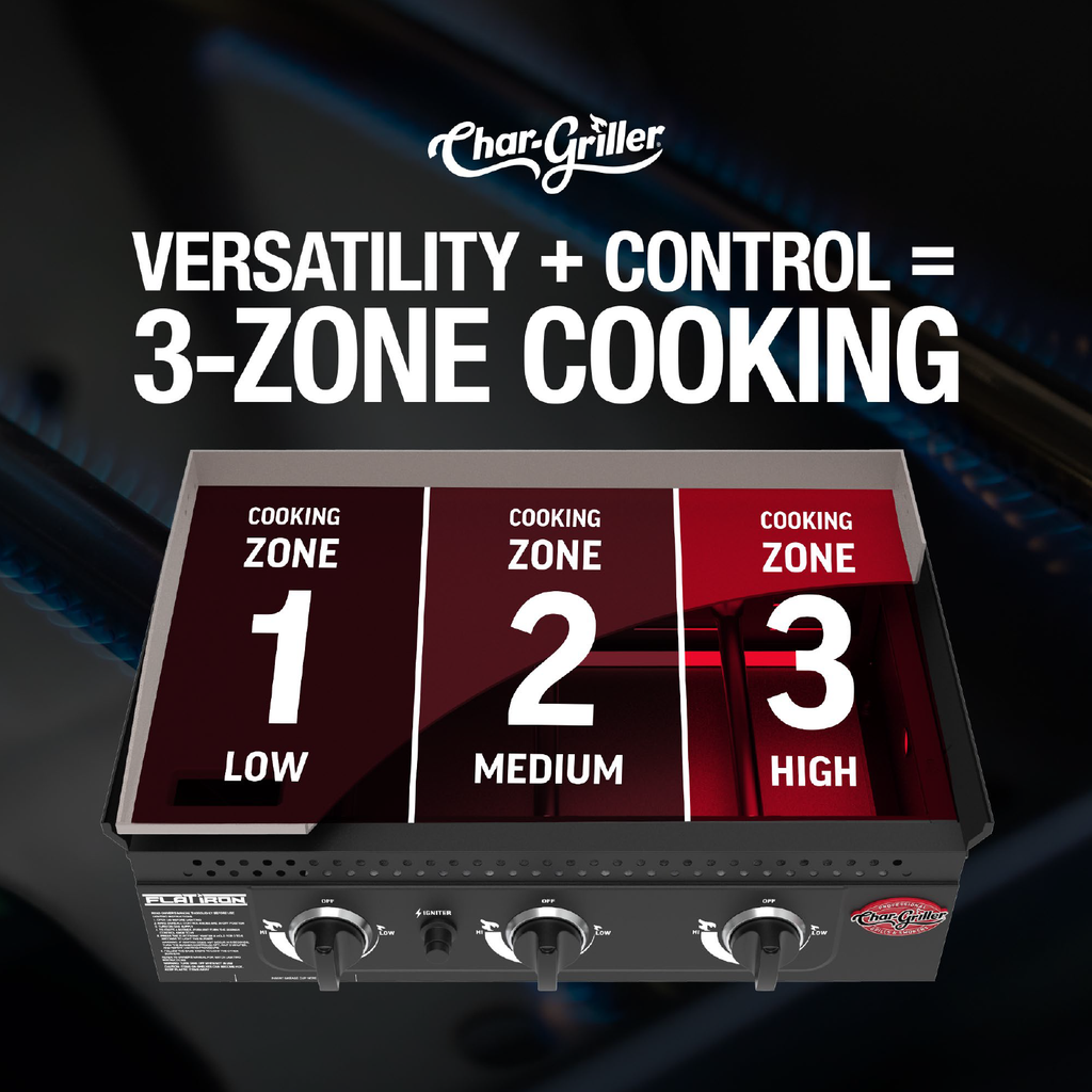 Char-Griller Flat Iron 3-Burner Gas Griddle Black