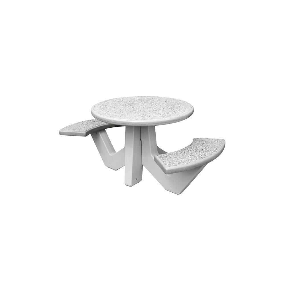 TF3110 2-Seat Round Concrete Table Set — Standard Ground & Polish Top & Bench - Acid Wash Gray Legs — G33 Misty Gray — digitally rendered color preview