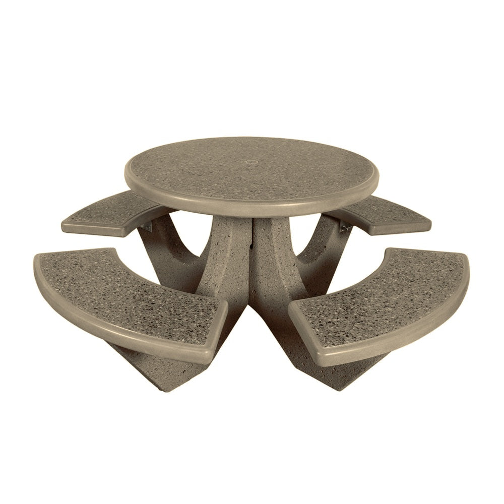 TF3125 4-Seat Round Concrete Table Set — Standard Ground & Polish Top & Bench - Acid Wash Gray Legs — A23 Gray — digitally rendered color preview