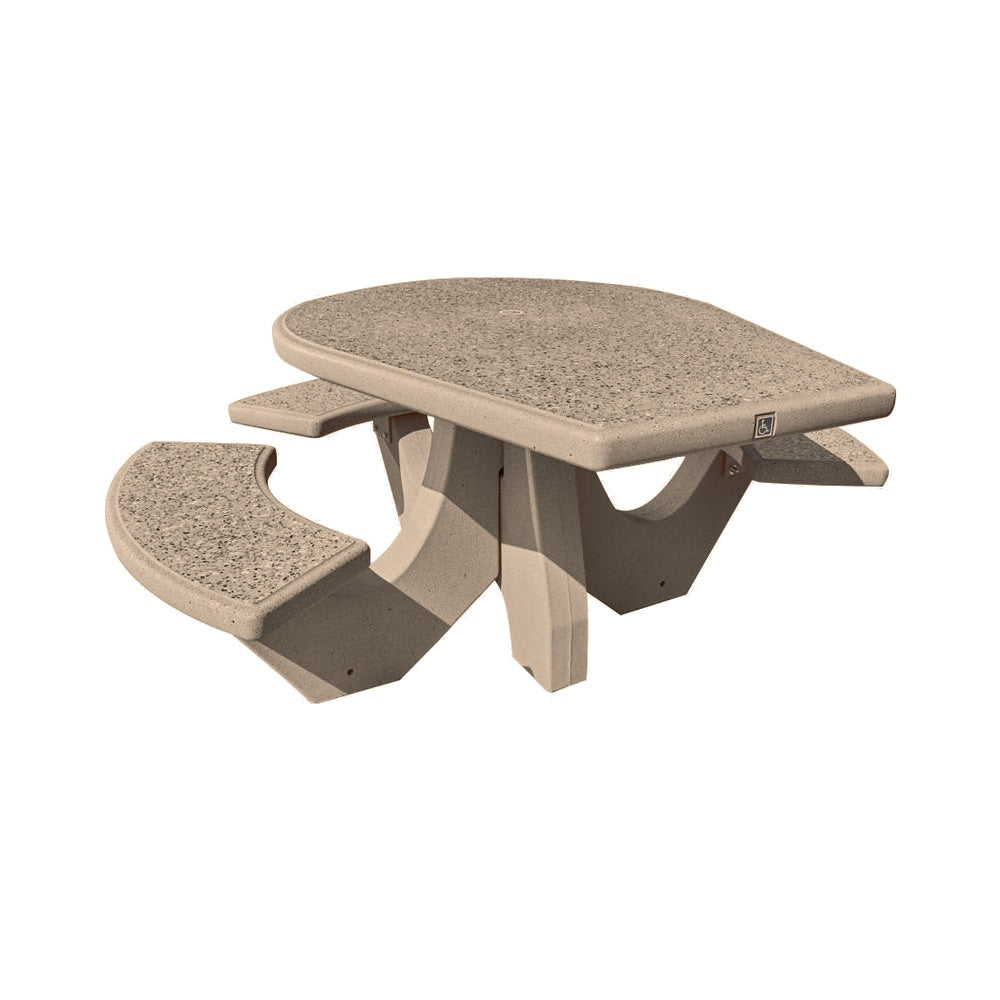 TF3128 3-Seat Round Concrete ADA Compliant Table Set — Standard Ground & Polish Top & Bench - Acid Wash Sand Legs — G21 Buff — digitally rendered color preview