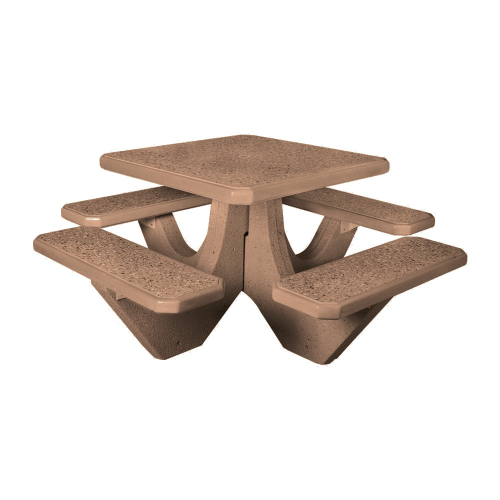TF3120 4-Seat Square Concrete Table Set — Standard Ground & Polish Top & Bench - Acid Wash Sand Legs — G22 Sand — digitally rendered color preview