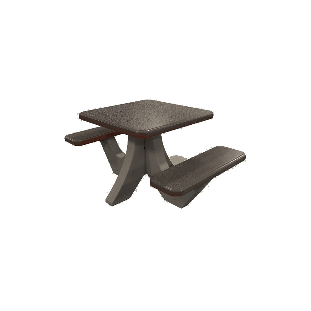 TF3115 2-Seat Square Concrete Table Set — Standard Ground & Polish Top & Bench - Acid Wash Gray Legs — G26 Charcoal — digitally rendered color preview
