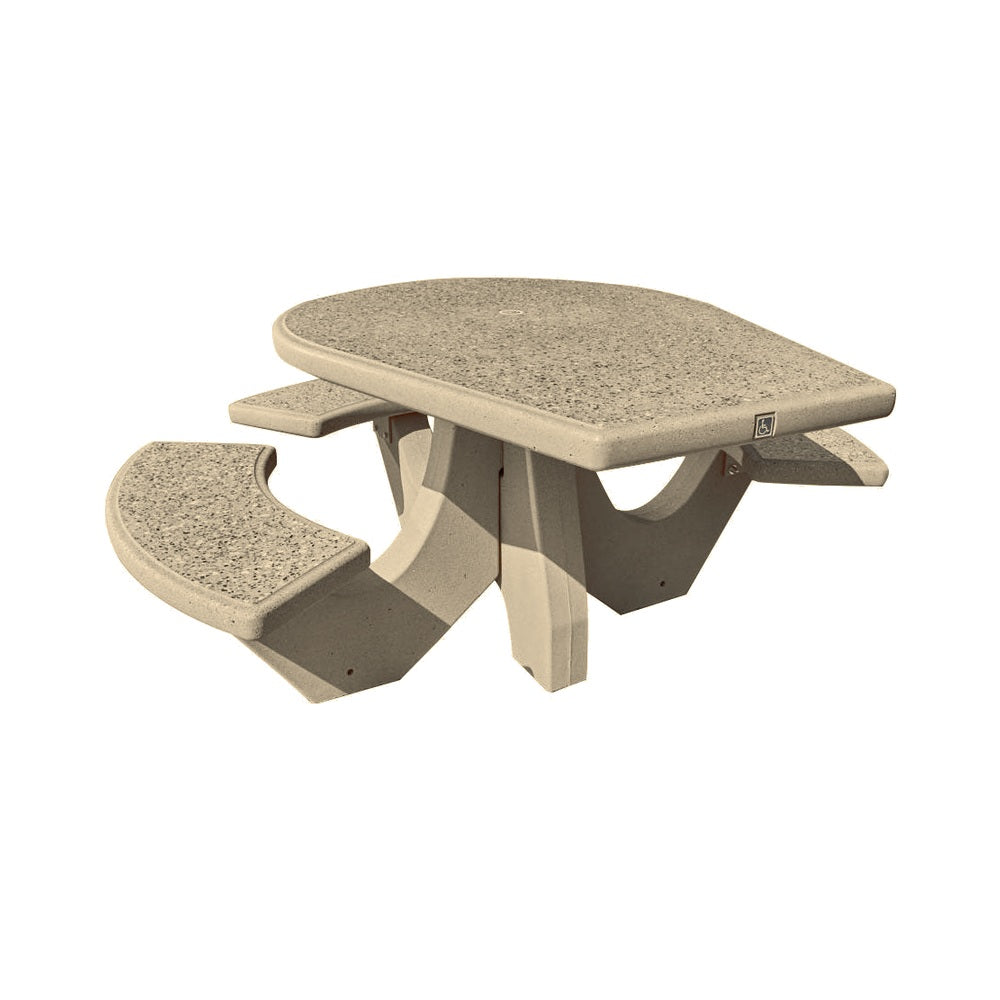 TF3128 3-Seat Round Concrete ADA Compliant Table Set — Standard Ground & Polish Top & Bench - Acid Wash Gray Legs — A23 Gray — digitally rendered color preview
