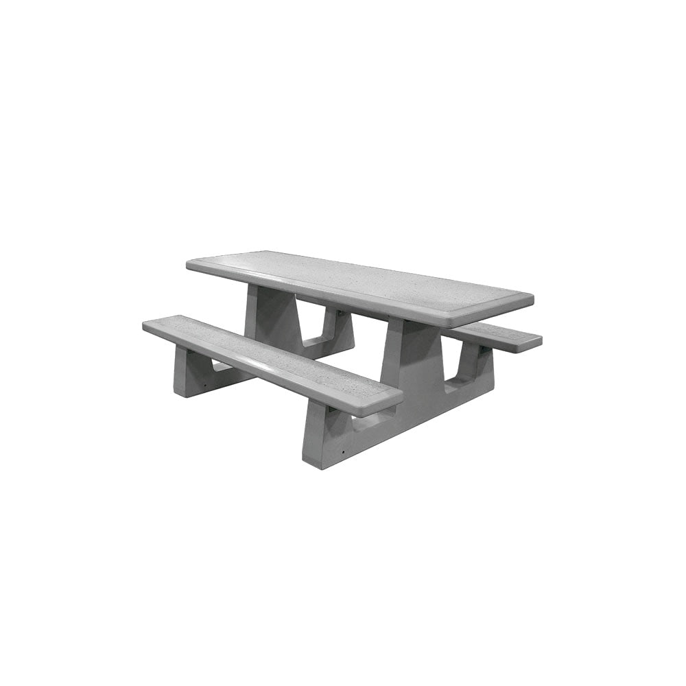 TF3212 Wheelchair Accessible Concrete Table Set — Standard Ground & Polish Top & Bench - Acid Wash Gray Legs — G31 Fog — digitally rendered color preview