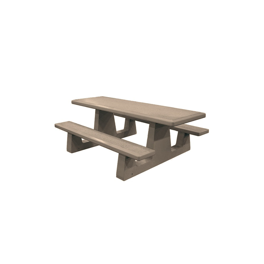 TF3212 Wheelchair Accessible Concrete Table Set — Standard Ground & Polish Top & Bench - Acid Wash Sand Legs — G21 Buff — digitally rendered color preview