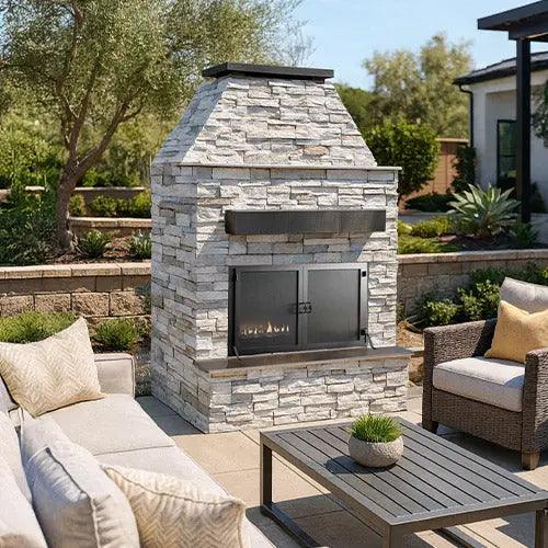 Cal Flame Modern Outdoor Gas Fireplace Extended Mantle FRP905-2