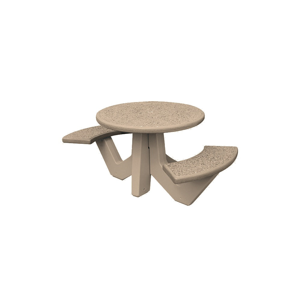 TF3110 2-Seat Round Concrete Table Set — Standard Ground & Polish Top & Bench - Acid Wash Gray Legs — G23 Gray — digitally rendered color preview