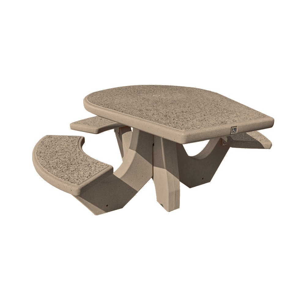 TF3128 3-Seat Round Concrete ADA Compliant Table Set — Standard Ground & Polish Top & Bench - Acid Wash Gray Legs — G23 Gray — digitally rendered color preview