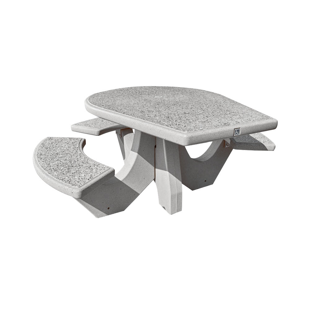 TF3128 3-Seat Round Concrete ADA Compliant Table Set — Standard Ground & Polish Top & Bench - Acid Wash Gray Legs — G33 Misty Gray — digitally rendered color preview