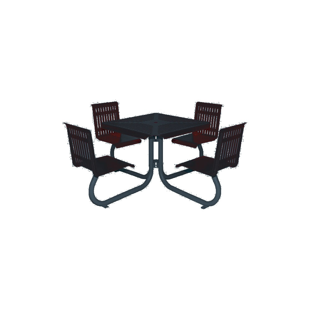 MF1110 Square 4-Seat Table with Seat Backs — Metal Powder Coat — 126 Charcoal — digitally rendered color preview