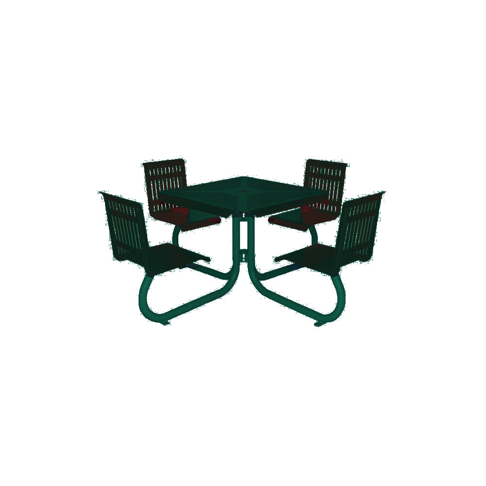 MF1110 Square 4-Seat Table with Seat Backs — Metal Powder Coat — S29 Green — digitally rendered color preview