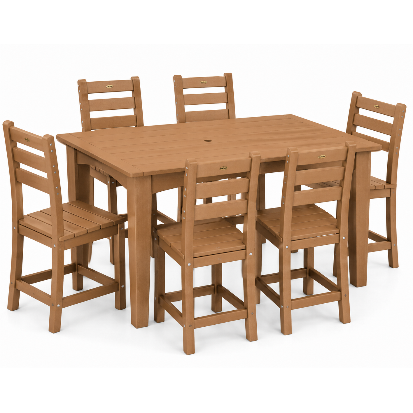 LuxCraft 44" x 72" Island 7-Piece Dining Table Set with 6 Side Chairs