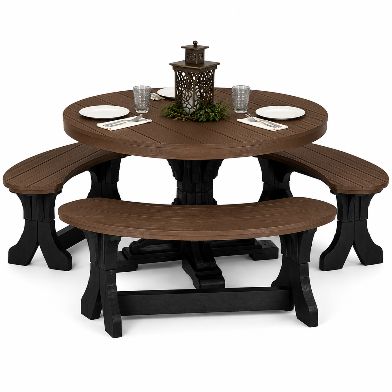 LuxCraft 4' Round Dining Table Set with 4 Benches