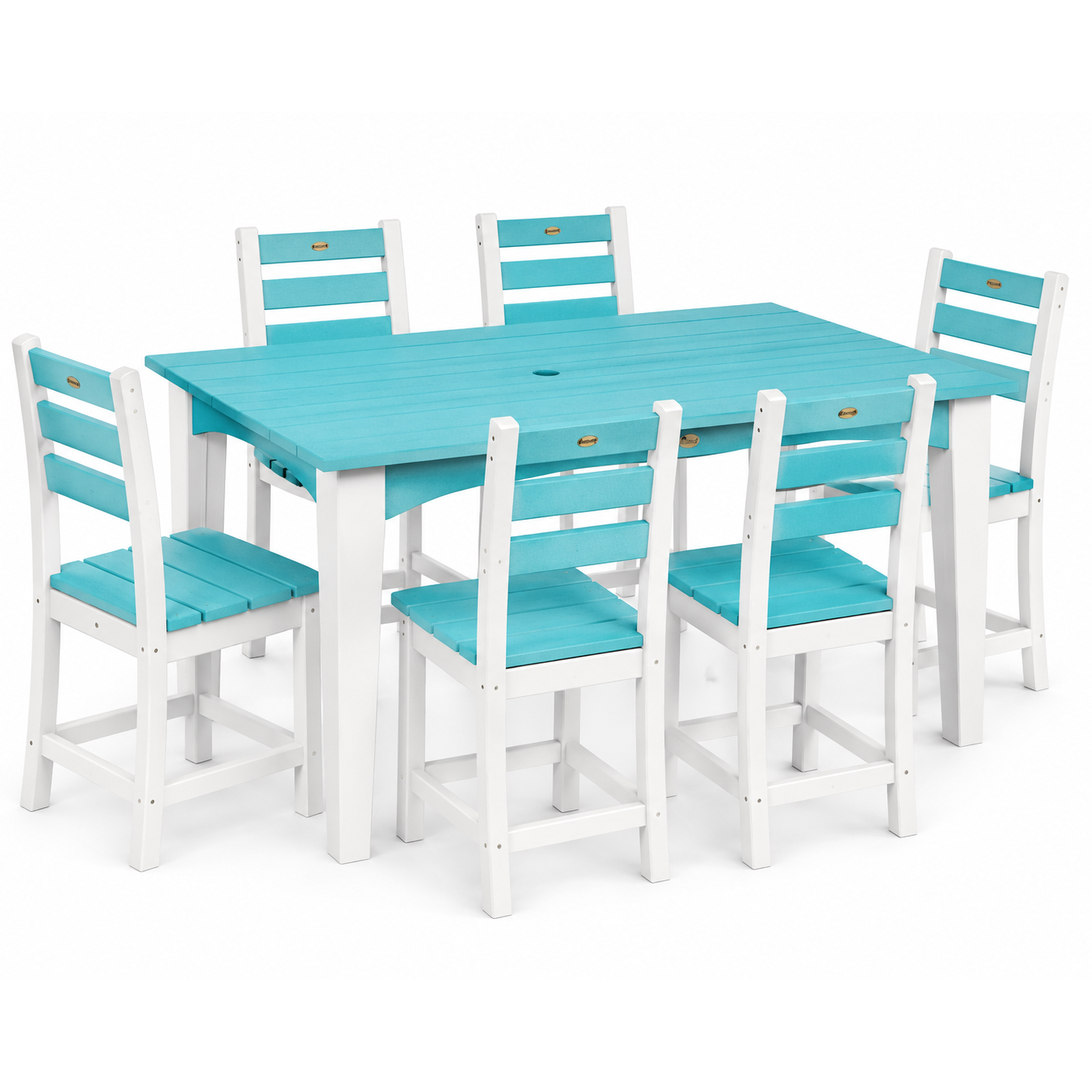 LuxCraft 44" x 72" Island 7-Piece Dining Table Set with 6 Side Chairs