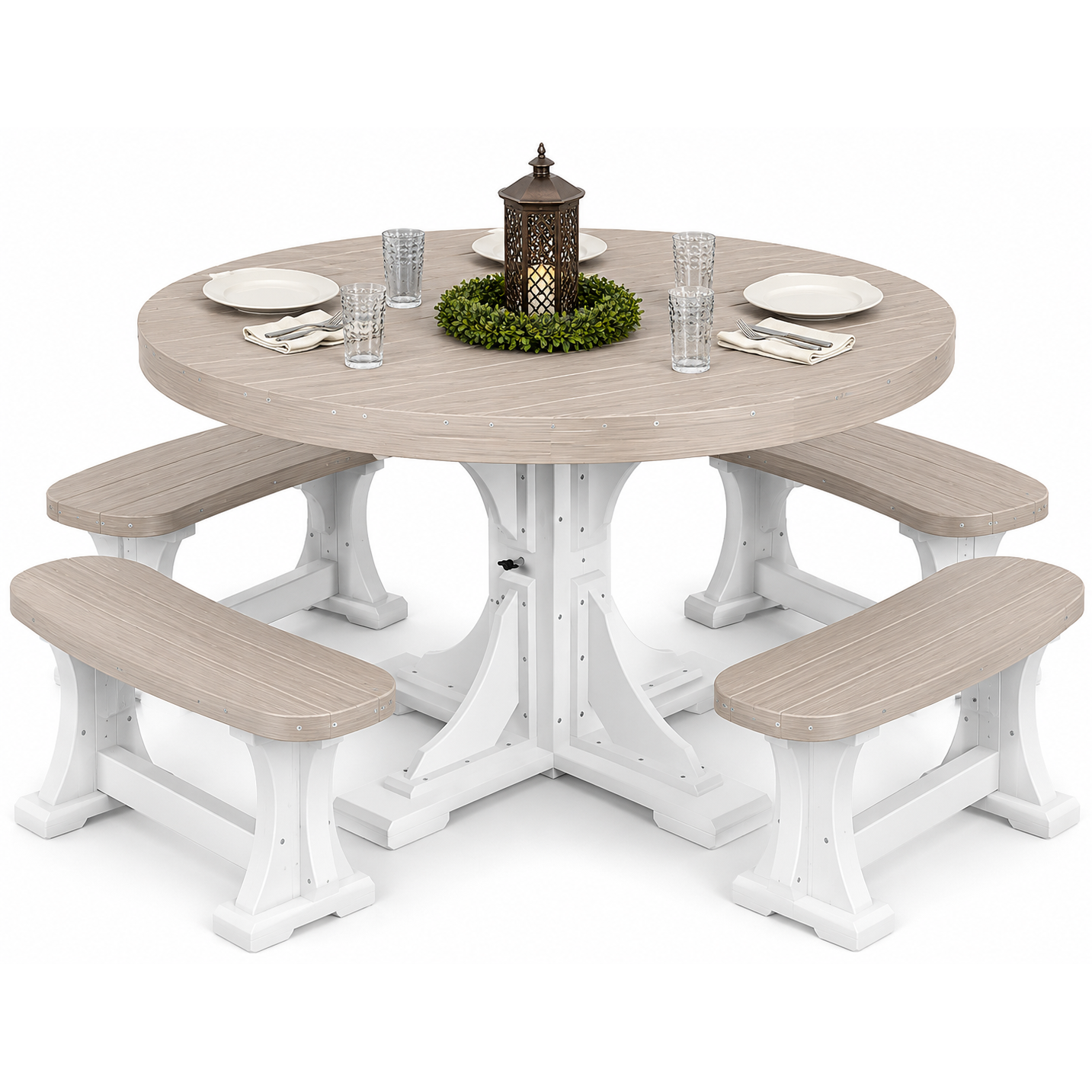 LuxCraft 4' Round Dining Table Set with 4 Benches