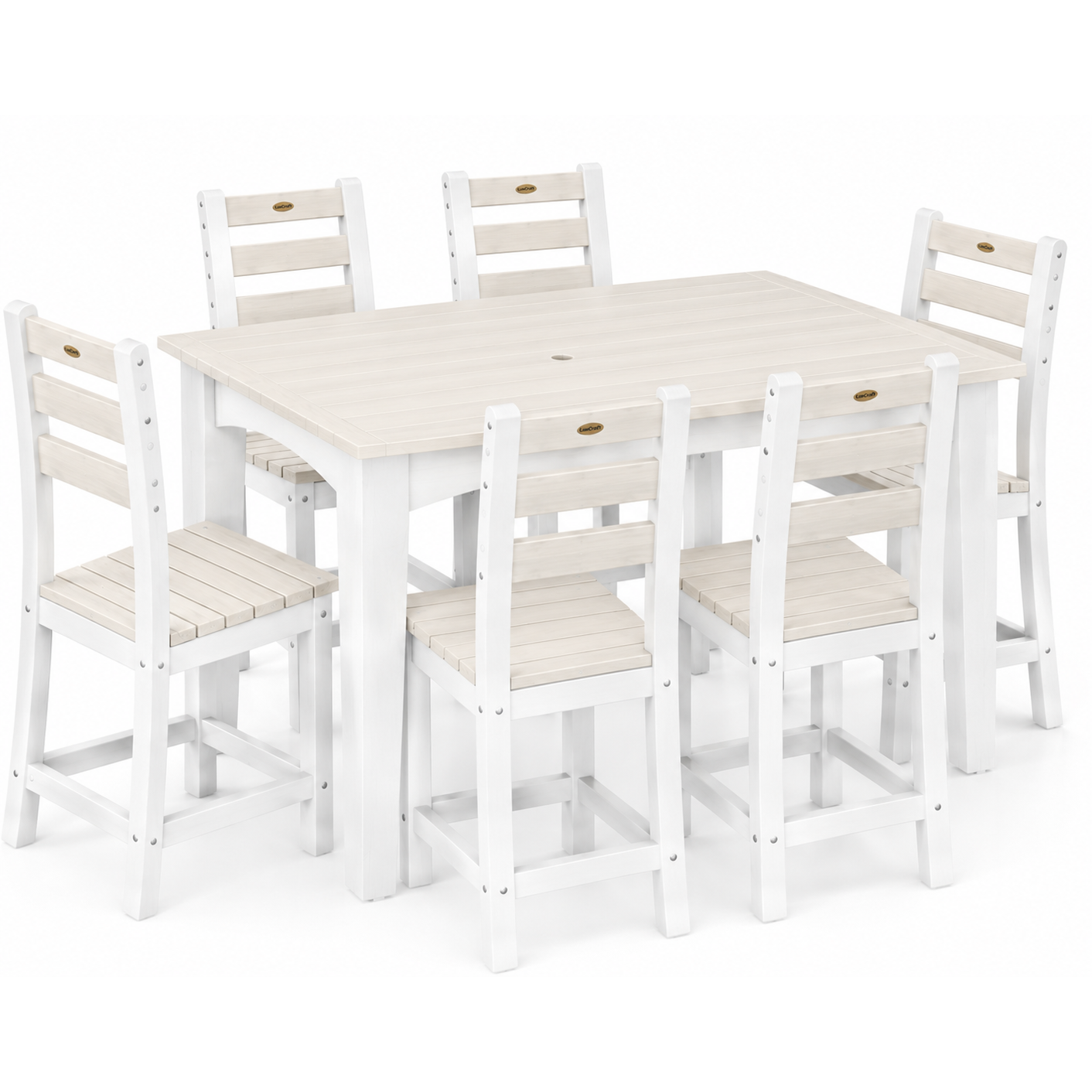 LuxCraft 44" x 72" Island 7-Piece Dining Table Set with 6 Side Chairs