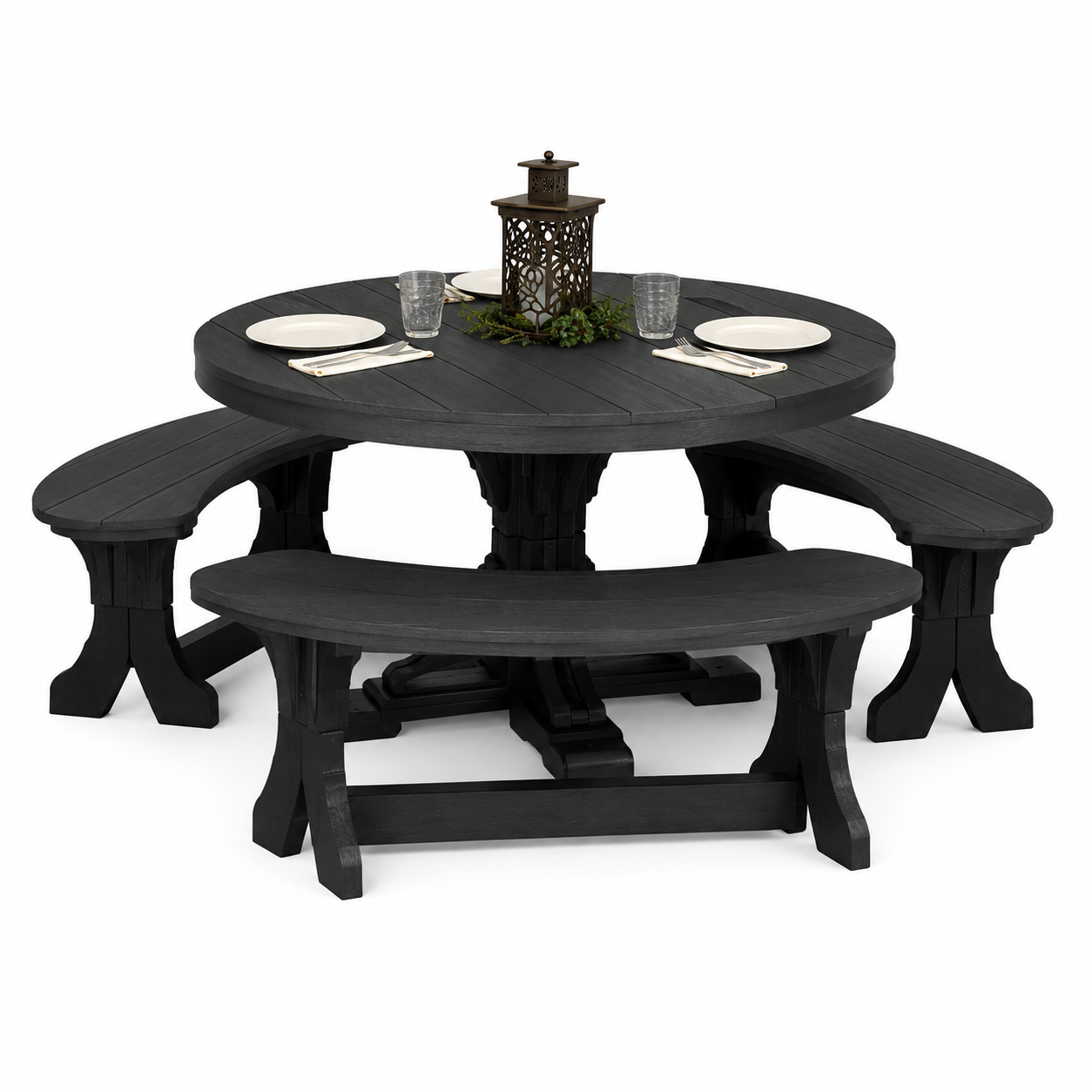 LuxCraft 4' Round Dining Table Set with 4 Benches