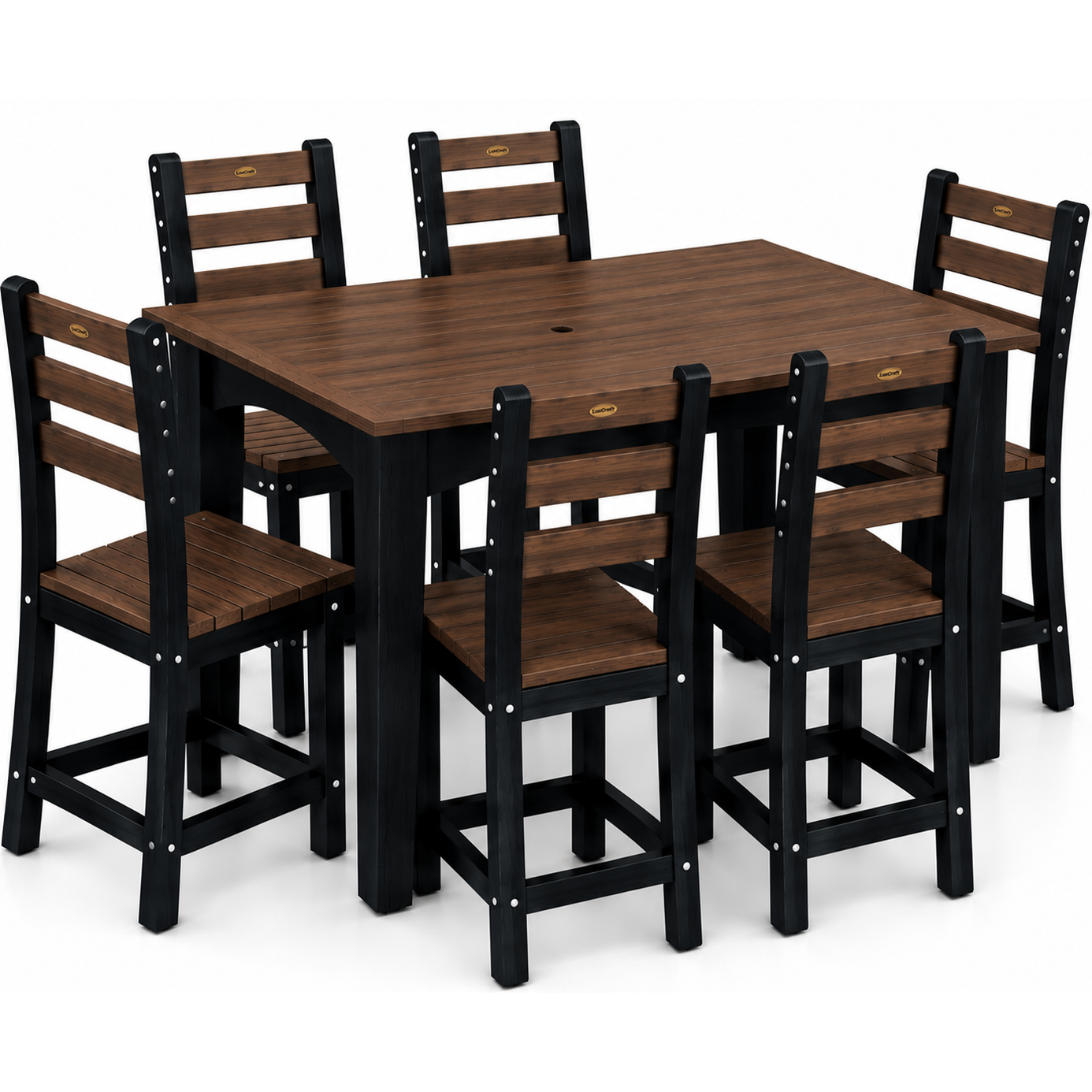 LuxCraft 44" x 72" Island 7-Piece Dining Table Set with 6 Side Chairs