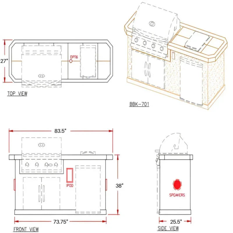 Cal Flame Pacifica Q 7 Ft. BBQ Grill Island BBK701