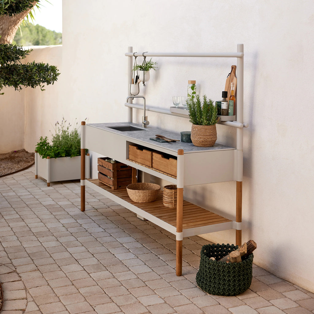 Cane-line Sticks Outdoor Kitchen Module with Teak Shelving and Integrated Sink