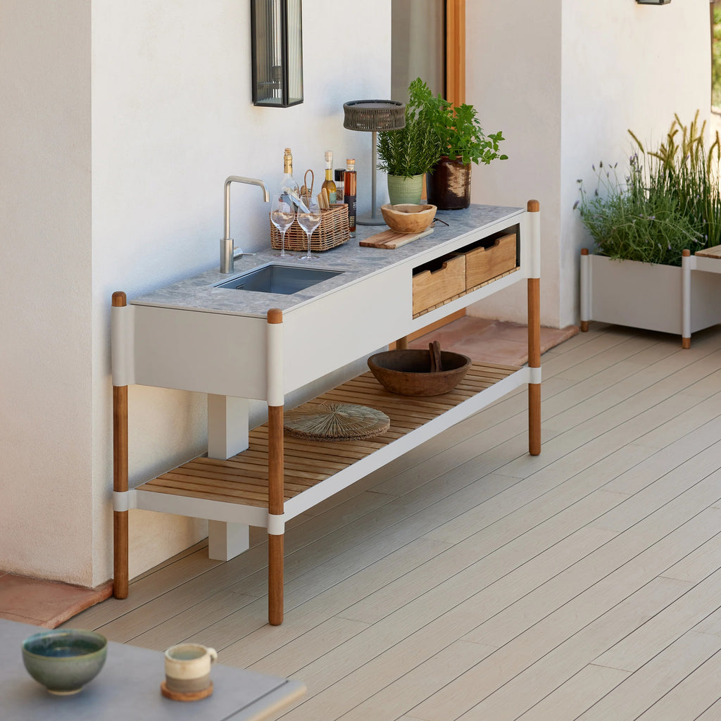 Cane-line Sticks Outdoor Kitchen Module with Teak Shelving and Integrated Sink