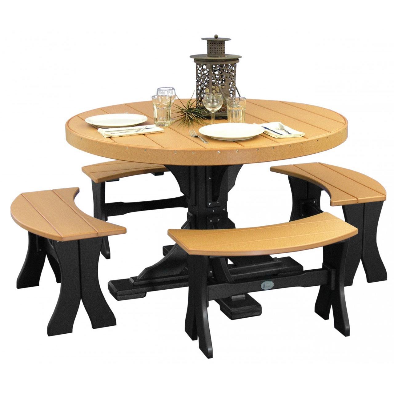 LuxCraft 4' Round Dining Table Set with 4 Benches